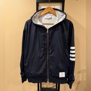 Thom Browne Tech Windbreaker 4-Bar Stripe Logo Ripstop Navy Jacket